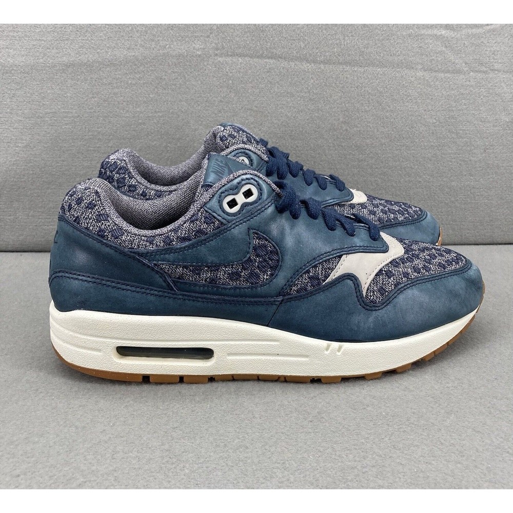Nike Air Max 1 Premium Leather Atlantic Sneakers 8.5 Obsidian/Pale Grey
